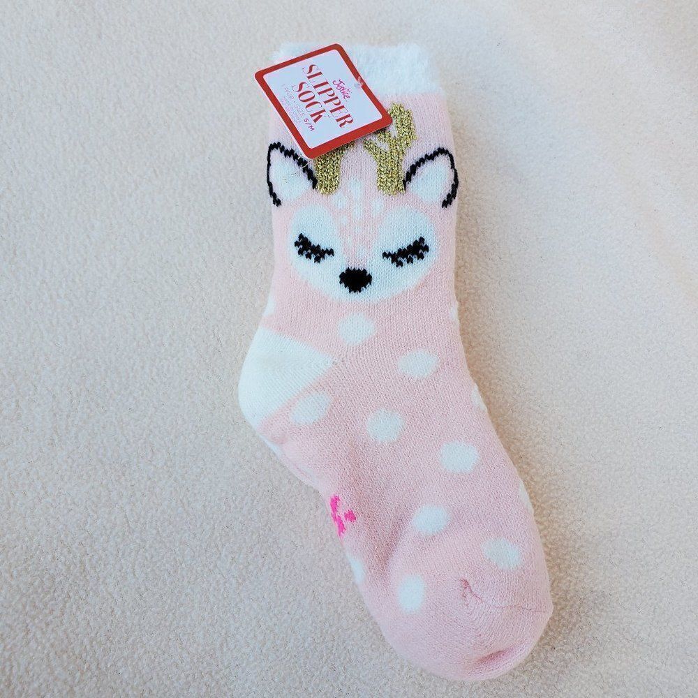 Justice pink and white reindeer slipper socks